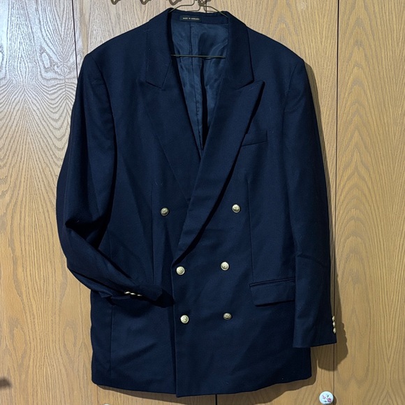 Navy Double-Breasted Blazer with Gold Buttons men’s 44 wool vintage (1941-1959)
